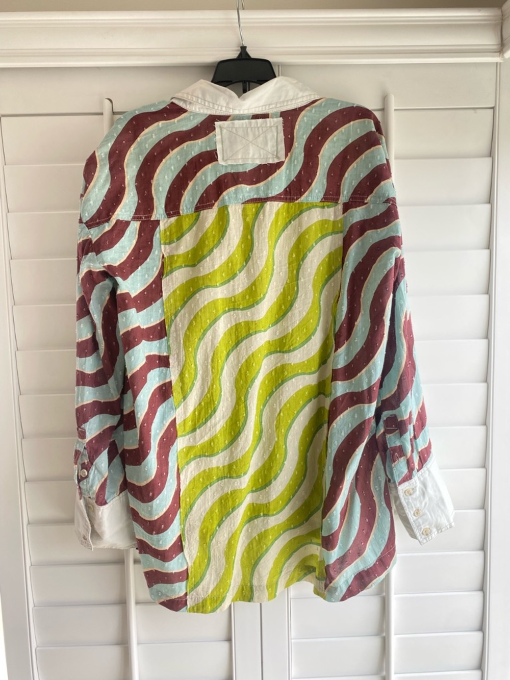 We The Free Multicolor Wavy Stripe Button-Up - Teal, Green, Brown, Textured Dots - Picture 4 of 7